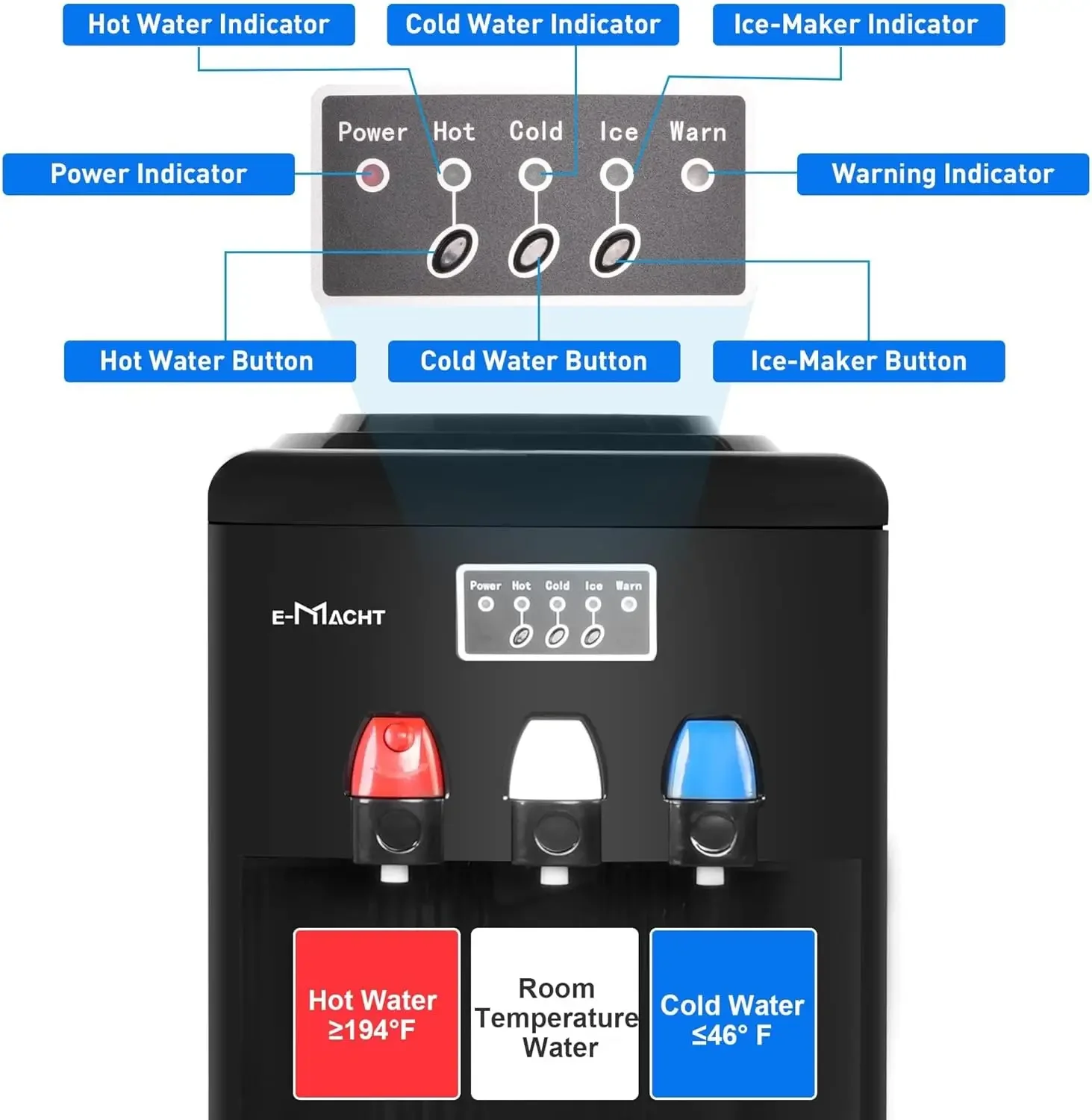 1 Water Dispenser with Built-in Ice Maker, Top Loading Water Cooler Dispenser for 3-5 Gallon Bottle with a Scoop, 3 Temps, Child 3