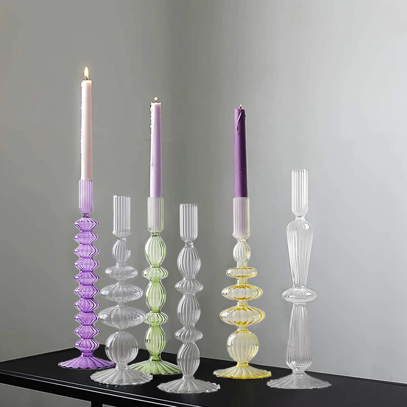 스트라이프 멀티 링 촛대, 다채로운 유리 꽃병, 투명 촛대 거치대, 수생 꽃병, 거실 웨딩용, 1 개 