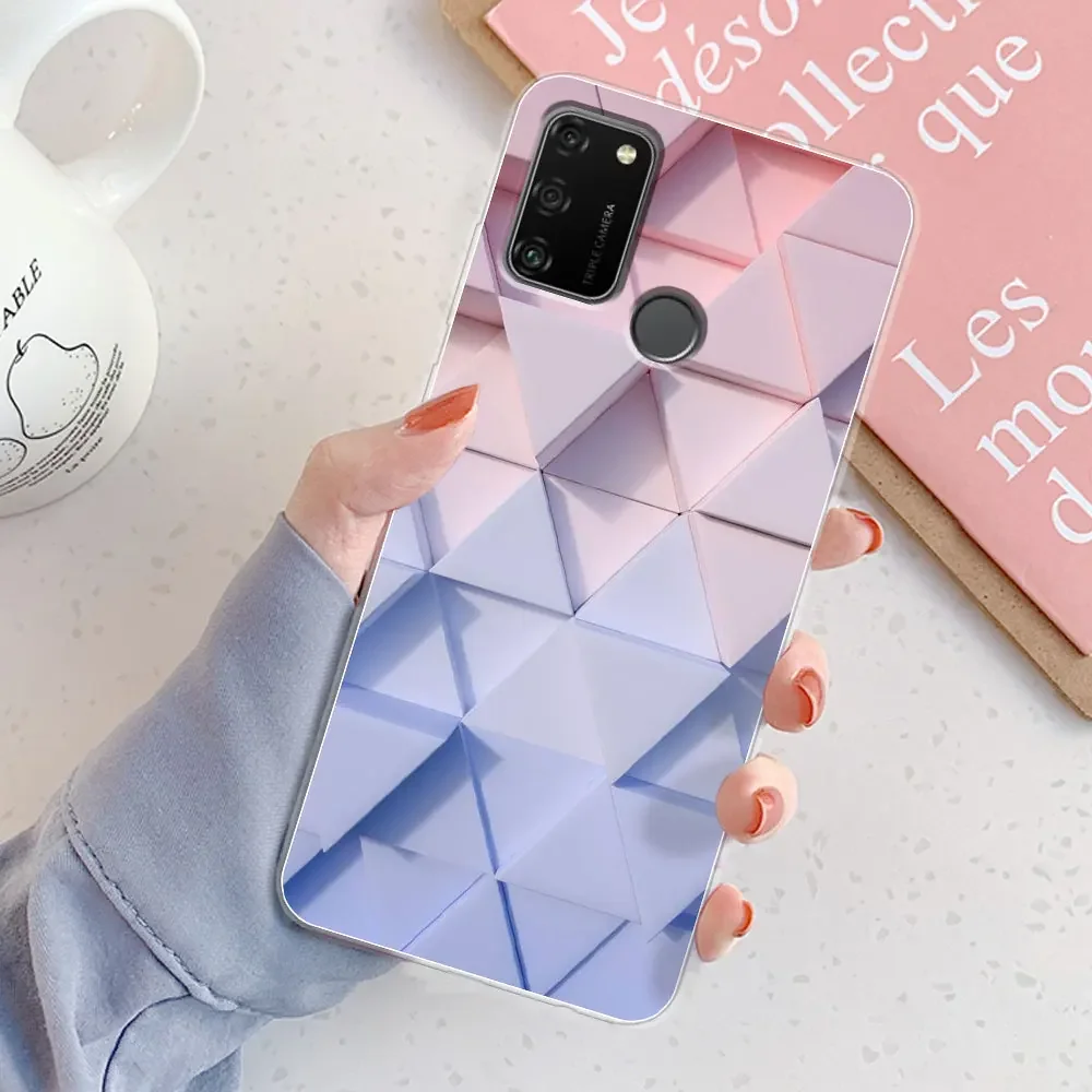 Chic Girl Marble Silicone Clear Phone Case for Honor 9A - Protective and Stylish Cover