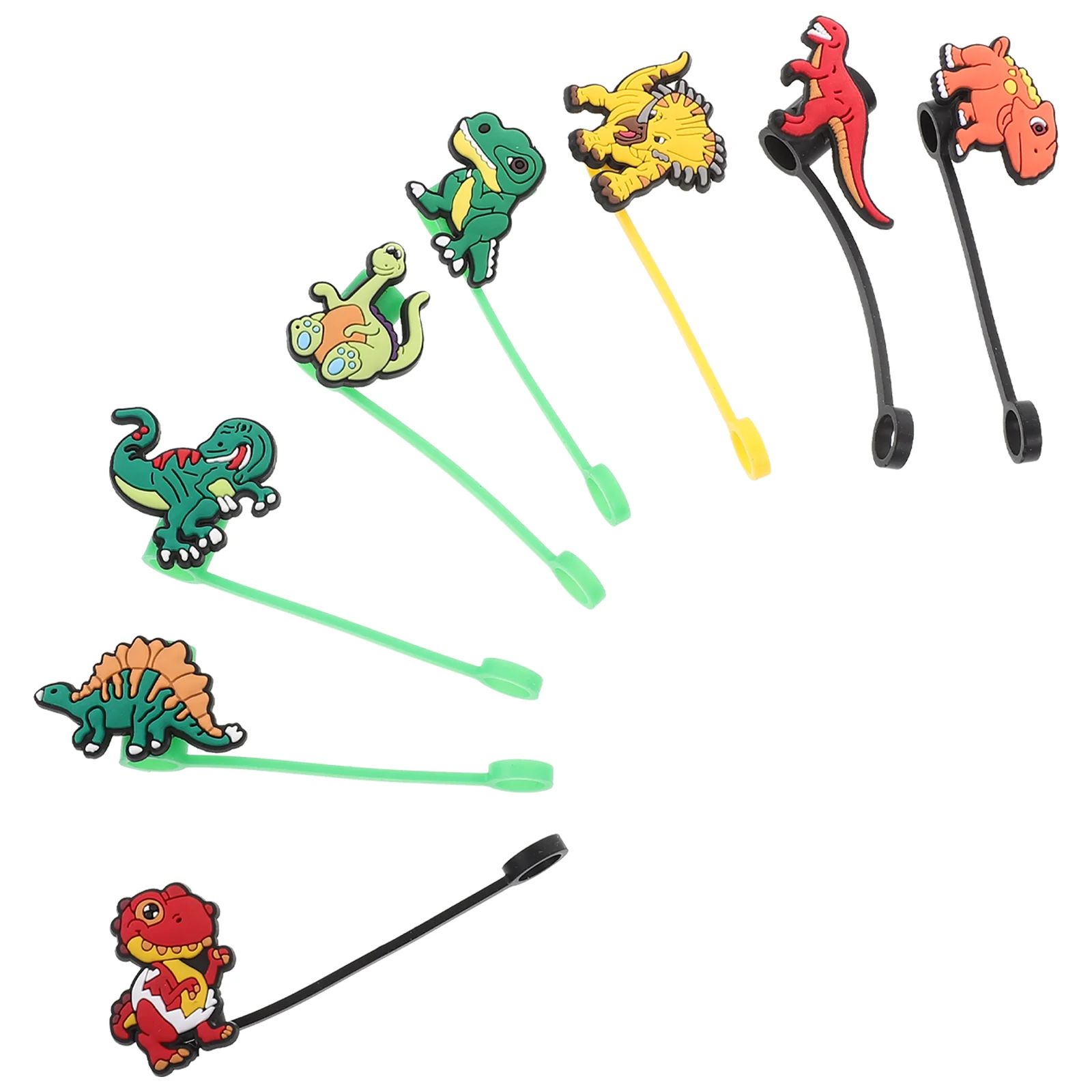 8 Pcs Cute Dinosaur Straw Protection Covers Dinosaurs Cap Colored Toppers Stainless Steel Straws Cartoon Tips Pvc Drinking Caps