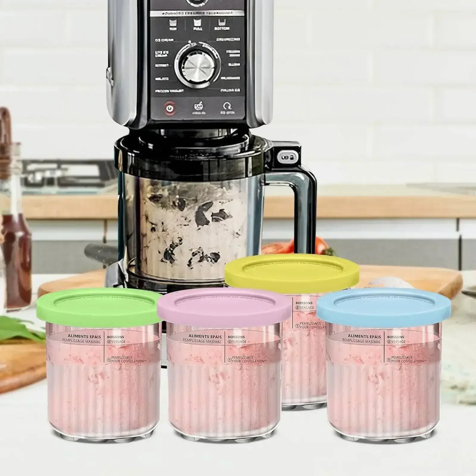 4Piece sets Creative Ice Cream PC Cup Creami Ice Cream Storage Containers With Lids and Scoop Apply to Ninja Creami NC500 NC501