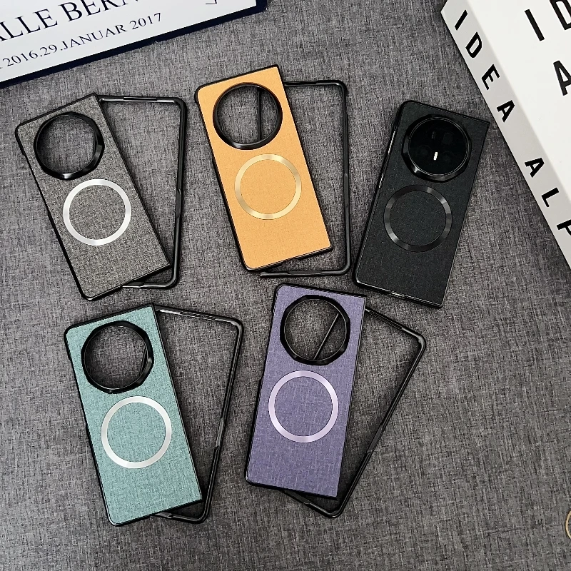 Luxury PU Cloth Magnetic Wireless Charging Protective Back Cover Case for Huawei Honor Magic V5