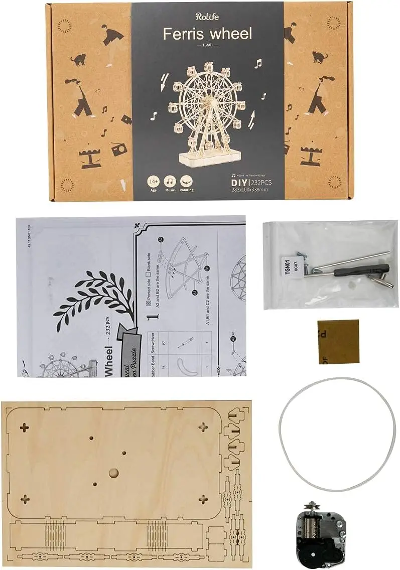 Robotime DIY obrotowe drewniane puzzle 3d pozytywka diabelski młyn na prezenty 6 Robotime DIY obrotowe drewniane puzzle 3d pozytywka diabelski młyn na prezenty - Image 6