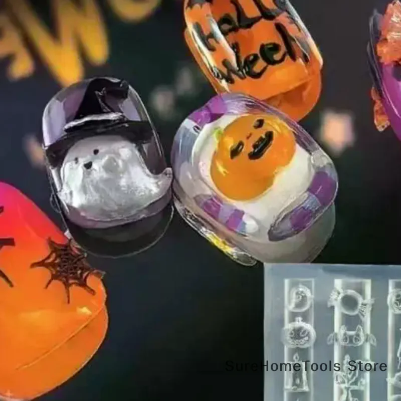 Halloween 3D Silicone Nail Art Molds - Pumpkin Skull Bat Ghost Spider Web Templates for DIY Manicure Design & Nail Decoration