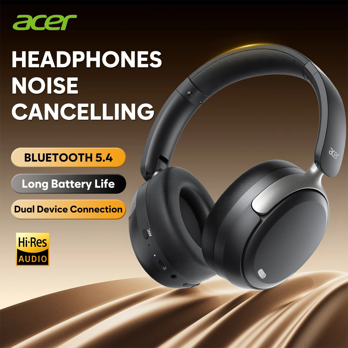 Acer ANC casque sans fil suppression du bruit hi-res Audio spatial écouteur Bluetooth sur l'oreille casque 40mm pilote dynamique OHR516