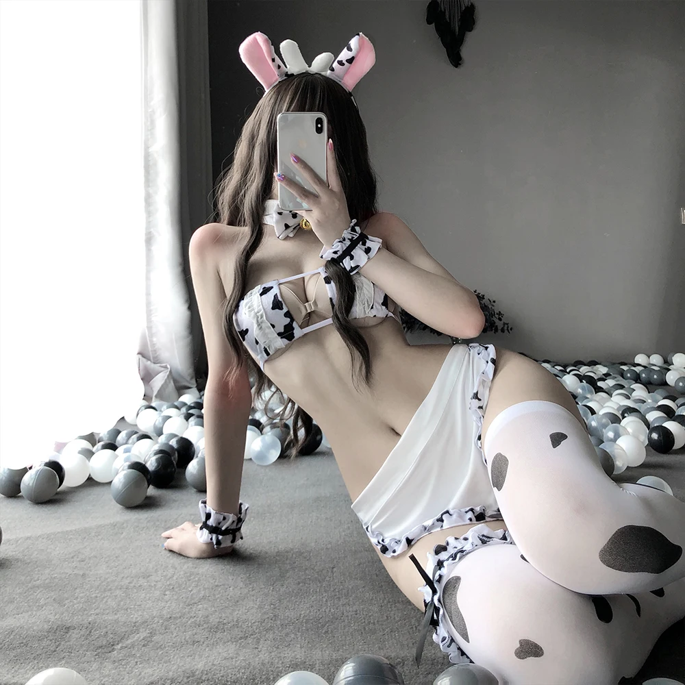 

Cow Cosplay Costume Maid Tankini Bikini Swimsuit Girls Swimwear Clothing Lolita Bra and Panty Set Stockings Sexy Lingerie