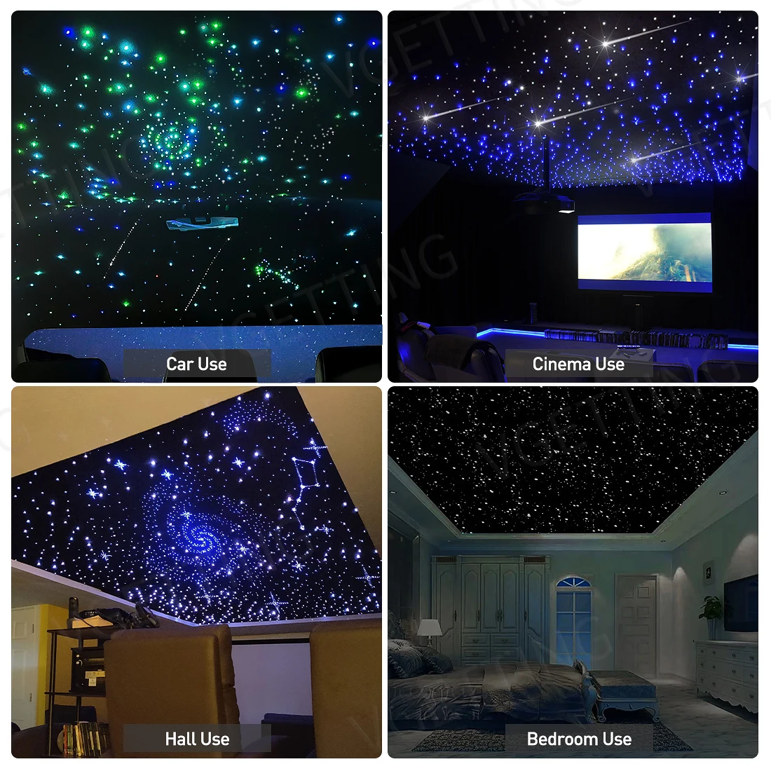 LED 자동차 지붕 별빛, 반짝이는 RGBW 앱 음악 리모컨, 별이 빛나는 하늘, 천장 광섬유 인테리어 분위기 장식, 16W