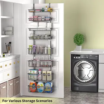 Moforoco 8-Tier Over The Door Pantry Organizer Pantry Organization and Storage Black Hanging Basket Wall Spice Rack Seasoning 5