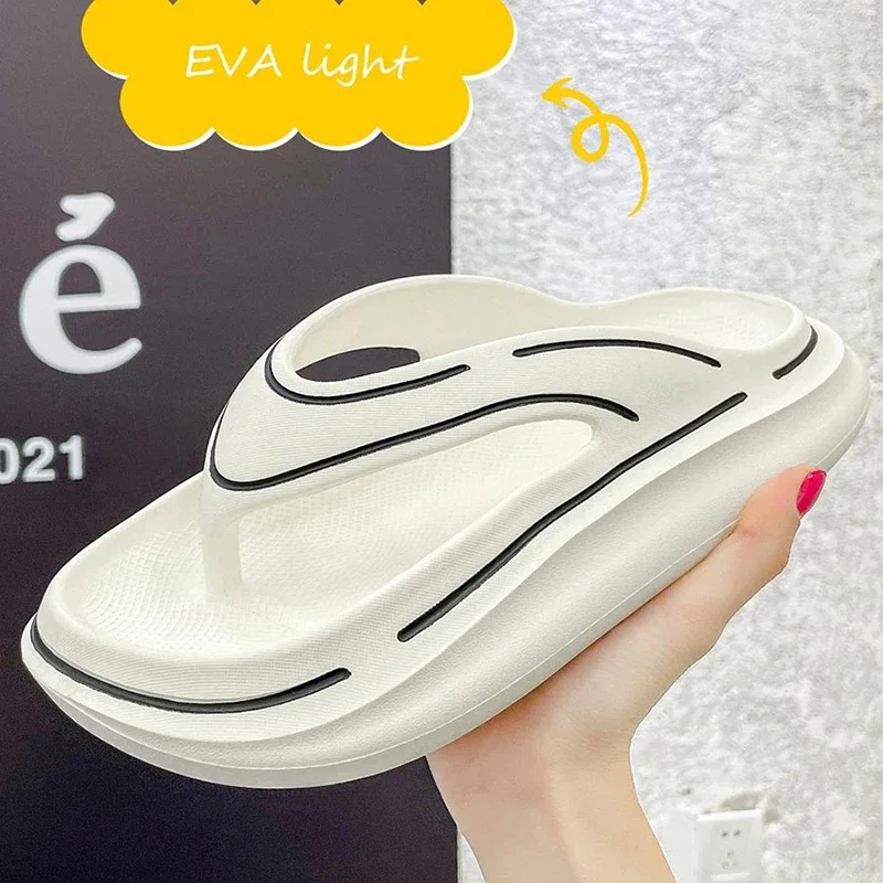 

Thick Sole Slippers Women Men Summer Thong Flip Flops Outdoor Beach Sandals EVA Casual Flat Platform Shoes Couple Pillow Slides