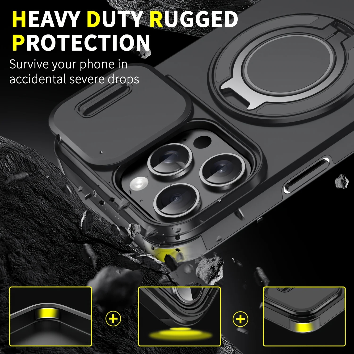 Premium Heavy Duty Armor Magnetic Bracket Case with Slide Camera Protection