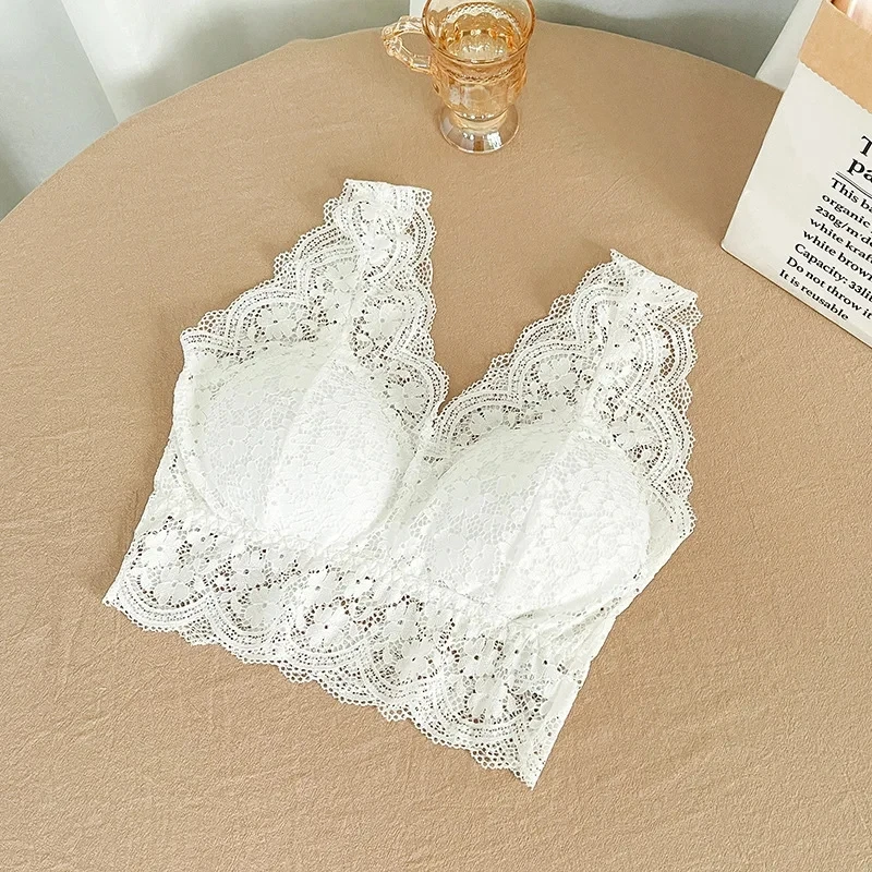 Lace Bras Top Women Sexy Deep V Neck Lingerie Wire Free Tank Tops