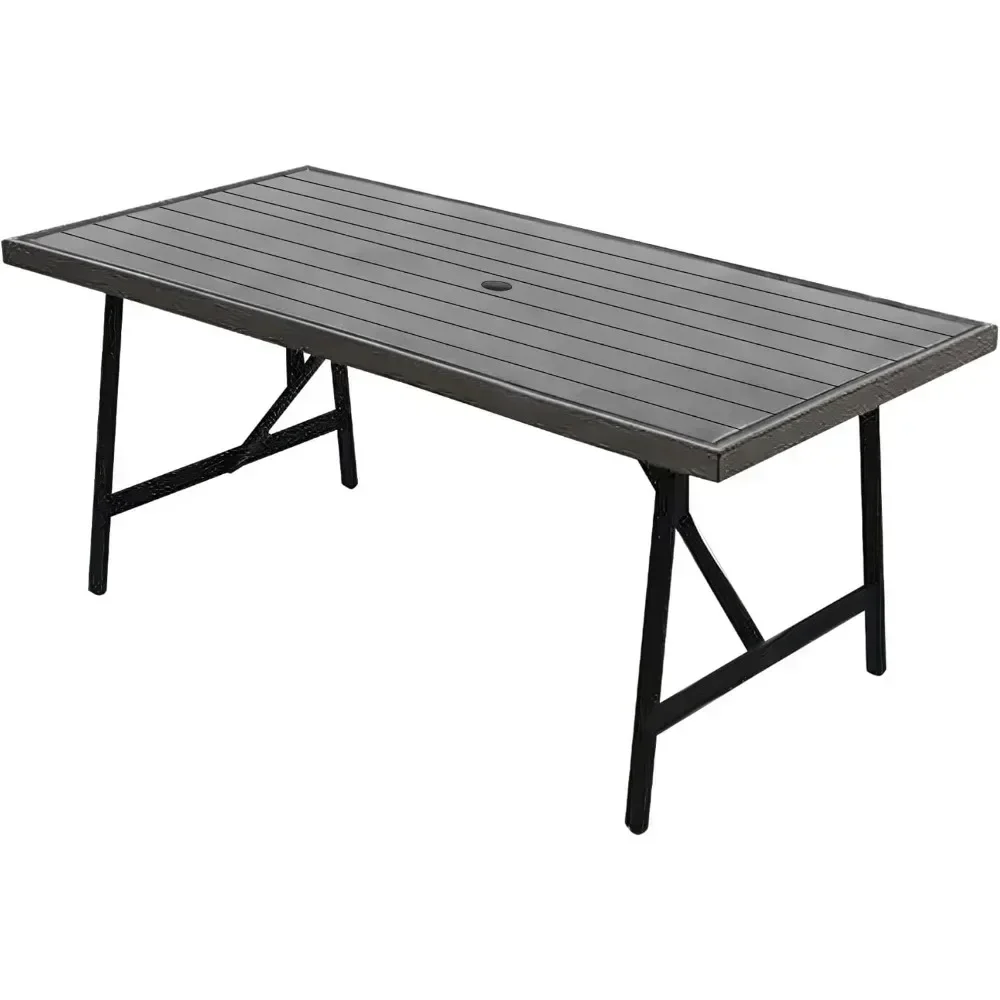 Highland 40 by 66 Inch Al Fresco Dining Table with Grouted Wood Look Tile Top and Cast Aluminum Frames, Black/Taupe 6