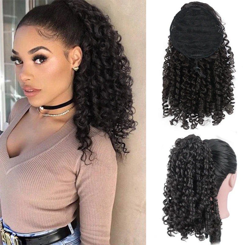 

Afro Curl Drawstring Puff Ponytail Soft Kinky Curly Hair Extensions Synthetic Clip in Pony Tail African American Hair Extension