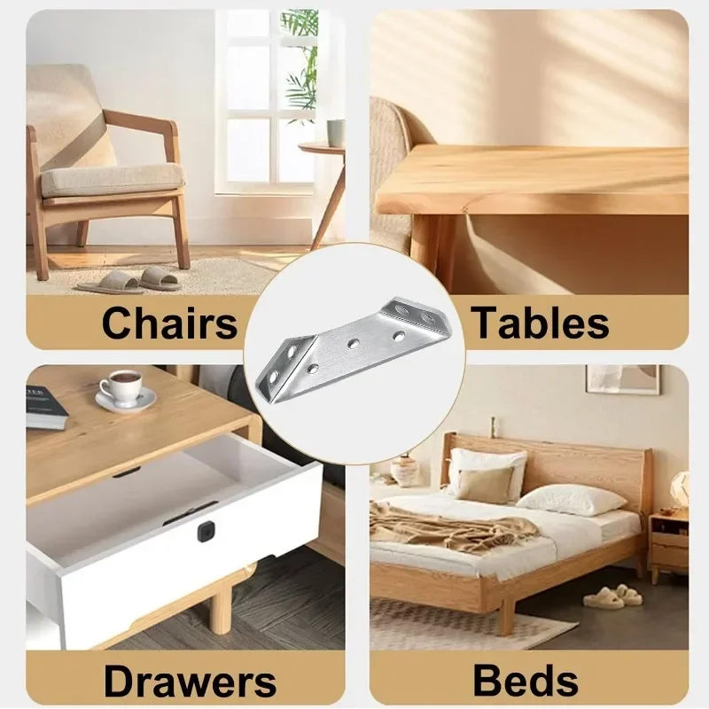 Universal Stainless Steel Corner Bracket Furniture Corner Connector Cabinet Table Chair Drawer Brace with Screw 10/1Sets
