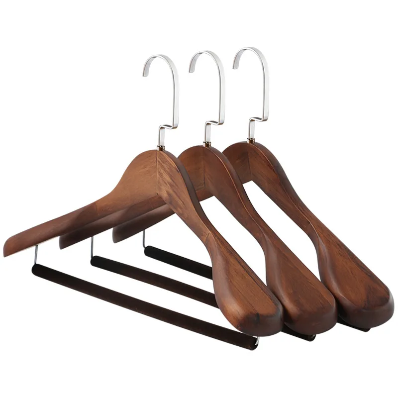 레트로 와이드 숄더 나무 옷걸이, 고급 나무 재킷/수트 옷걸이 (바지걸이 포함), 남성용 아우터 옷걸이