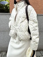 Parka en coton imprimé floral pour femme, chaud, mignon, doux, chic, élégant, épais, tout match, High Street, nouveau, 03, hiver 2