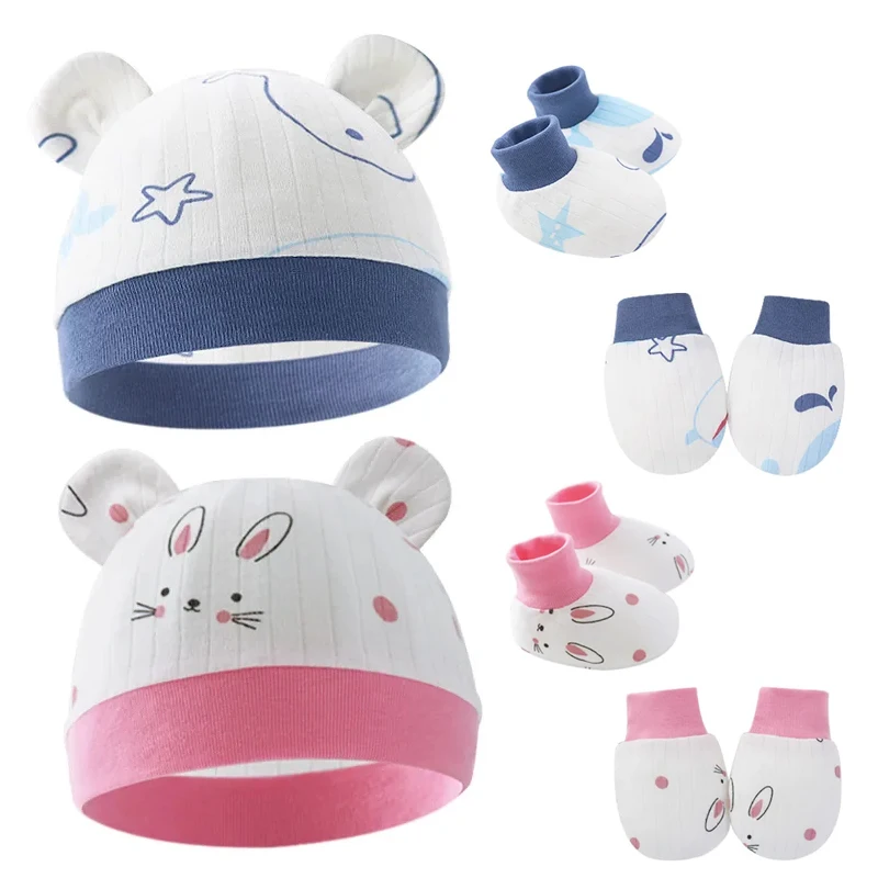 5pcs Mewborn Hat Gloves Socks Set for Baby Cotton Warm Baby Cap Photography Props Accessories New Born Gift 0-6 Months