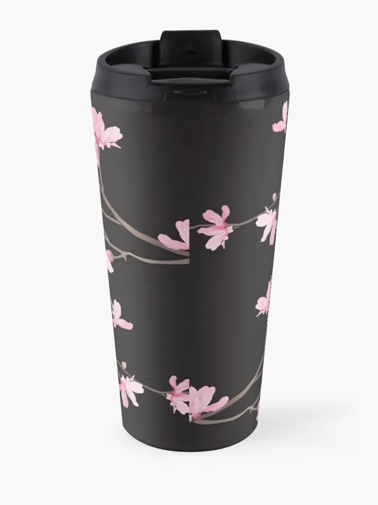 Cherry Blossom flower plant-Black Travel Coffee Mug Coffee Thermal Cup Black Cup Elegant