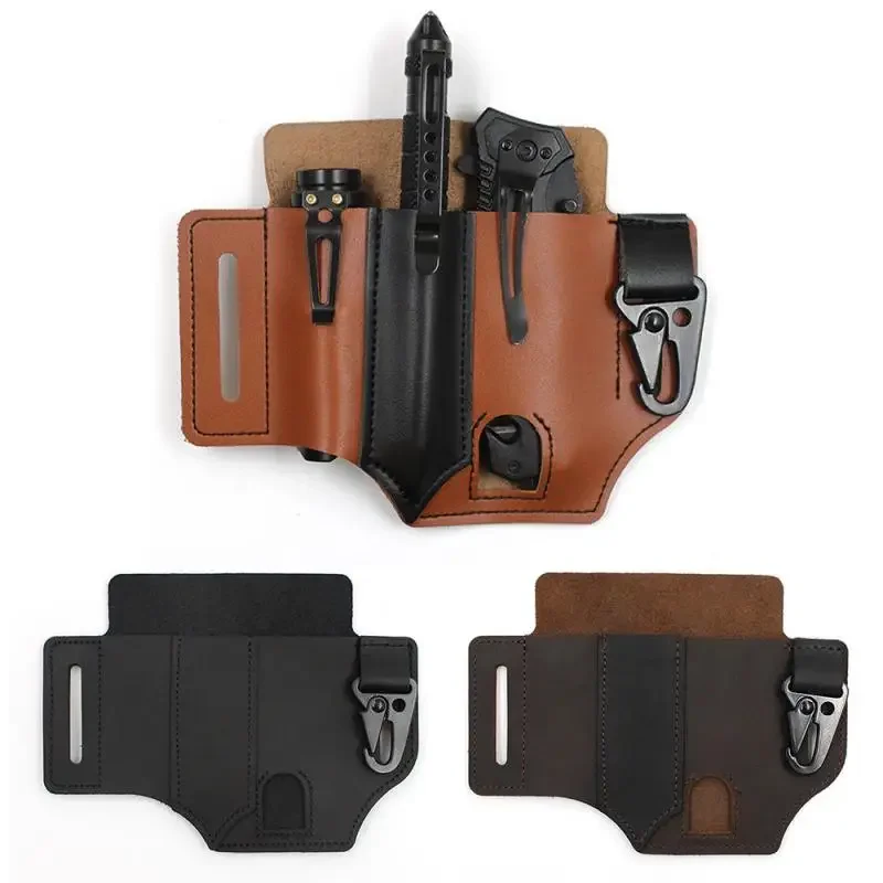 EDC 야외 가죽 도구 칼 칼집 주머니 Multitools 홀더 필수 주최자 벨트 파우치 포켓 사냥 전술 손전등