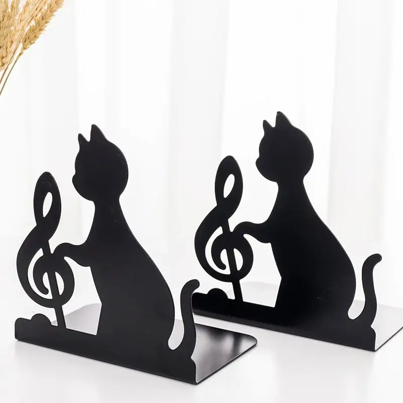 Creative Metal Cat Bookends Book Holder Black Decorative Desk Art Book Stand Support Home Office Stopper Organizers 1 Pair
