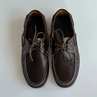 Dave&Di French Lazy Minimalist Oil Wax Cowhide Handmade Loafers Flat Shoes, Vintage Sailor Mocasin Shoes Men's Shoes 2