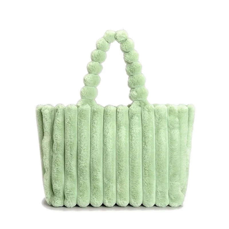 

Plush Women's Bag Simple Vertical Stripe Wool Handbag Fashion Trend Ball Shoulder Strap Single Shoulder Bag Bolsa Feminina