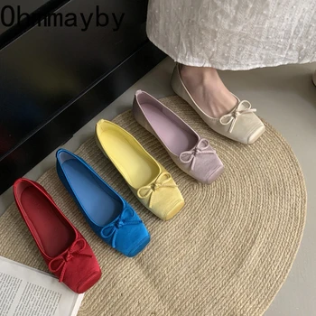 2026 Spring Square Toe Women Ballet Flats Concise Shallow Slip On Ladies Shoes Soft Sole Butterfly-knot Eelgant Dress Shoes 1