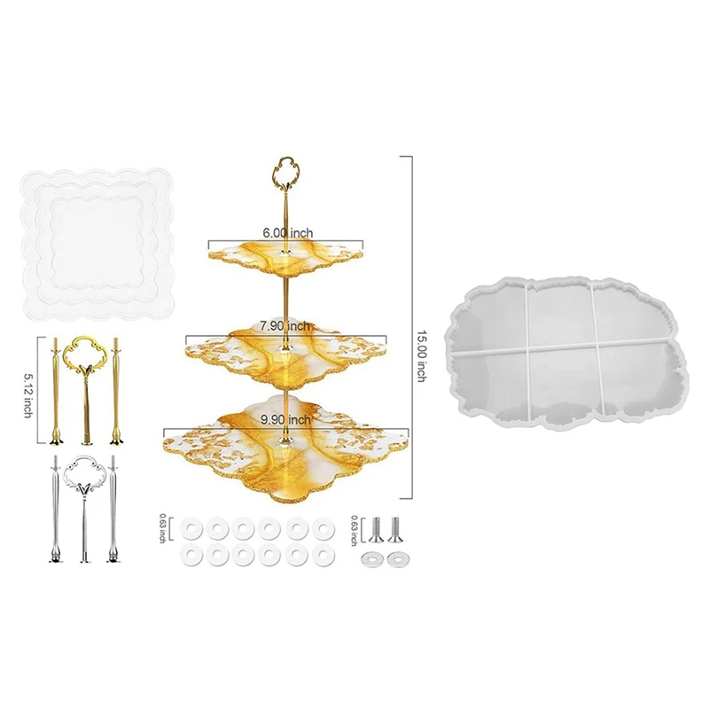 

Формы для эпоксидной смолы силиконовые блокированные формы для подставок и 3-уровневые подставки для кексов, формы из смолы, квадратная силиконовая форма