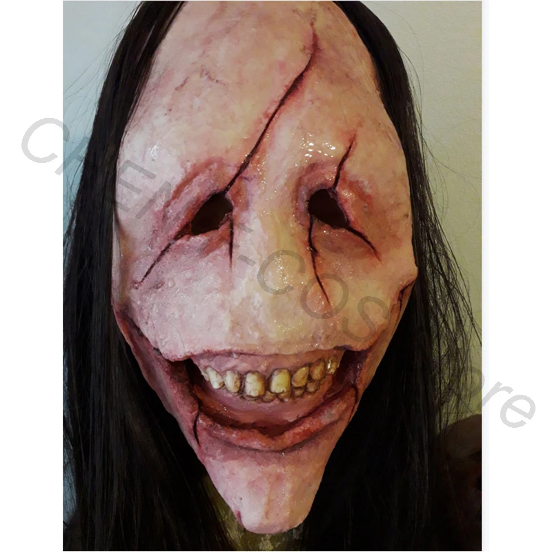 

Halloween Cosplay Scary Long Hair Mask Red Face Toothless Devil Latex Funny Show Christmas Carnival Costume Accessories