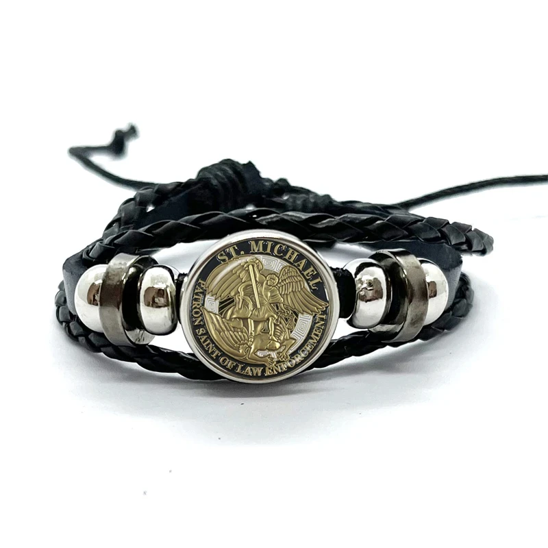 Amulet Symbol Bracelet Archangel St.Michael Protect Me Saint Shield Glass Time Gem Russian Orhodox Woven Bangle for Women Men 4