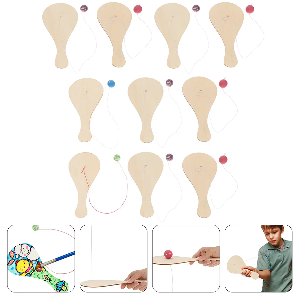 

10pcs Wooden Kid's Art Painting Paddle DIY Kids Children Art Doodle Paddle Ball