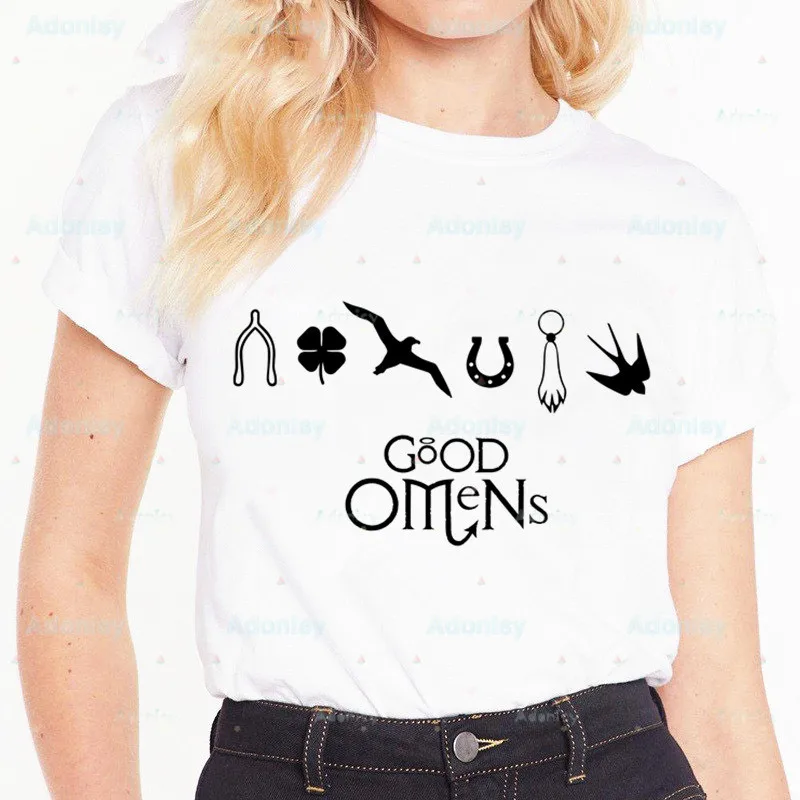 

Good Omens Crowley Ineffable David Print T-shirts Women Summer Graphic Tees Funny Shirts Woman Tshirts Crew Neck Harajuku Tops