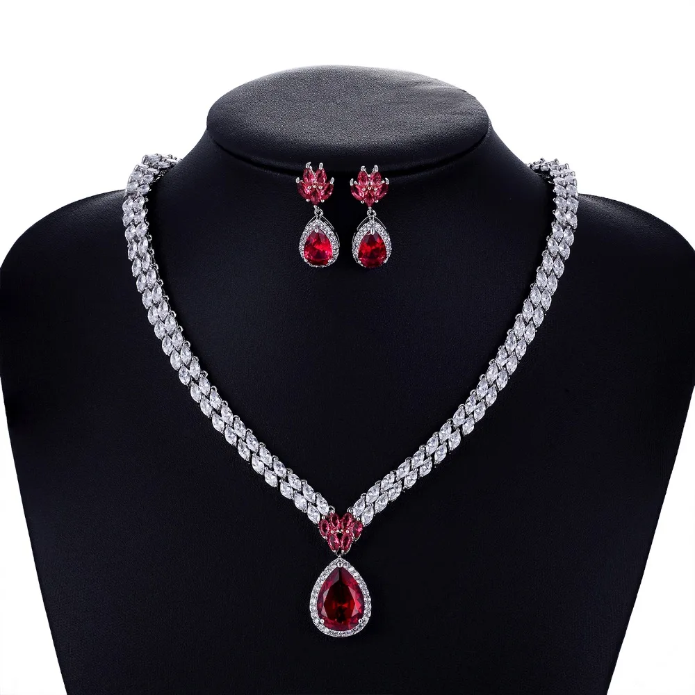 Popular CZ Cubic Zirconia Bridal Wedding Drop Necklace Earring Set,Crystal Jewelry Sets for Women Accessories