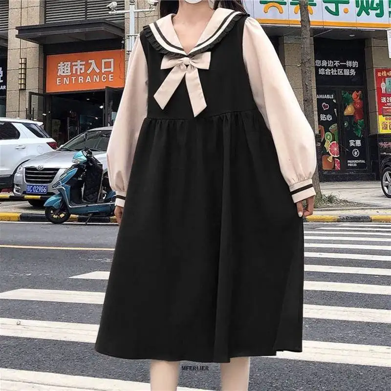 Plus Size 6Xl 150Kg Primavera Patchwork Dress Peter Pan Collar Sweet Women Dress Manica Lunga Vintage Large Abiti Larghi