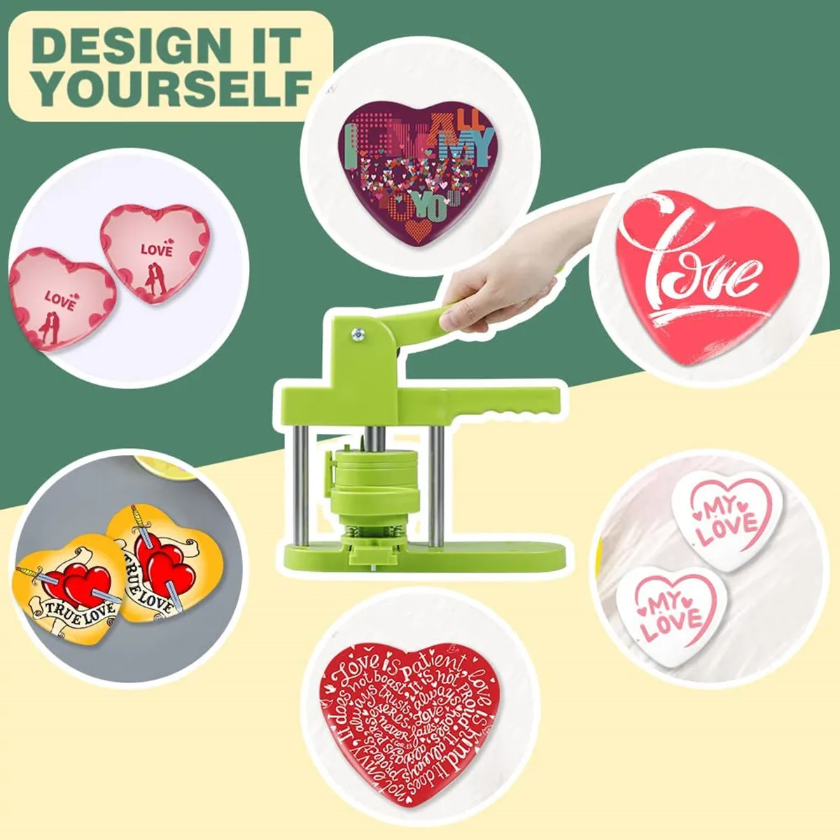 57MM Heart-Shaped Button Badge Maker Machine DIY Rotary Slide Rail New Pin Badge Maker Press Machine with Heart Cutting Board badge maker,button maker machine