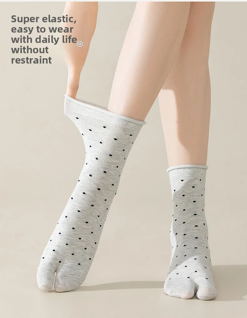 4 Paar japanische Baumwoll-Zehensocken mit Tupfenmuster, zweizehenige Socken im Harajuku-Stil, einfache Tabi-Socken, hochelastische Kimono-Sandalen-Socken – Detail 7