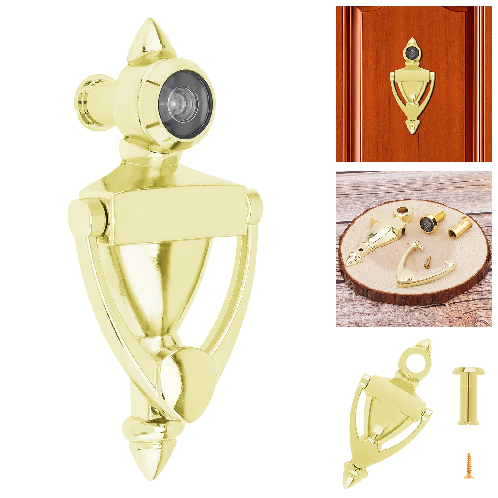 Door Knocker 5 Inch Zinc Alloy For 1.38 to 1.97inch Thickness Wood Steel Doors With 180 Degree High Definition Door Viewer