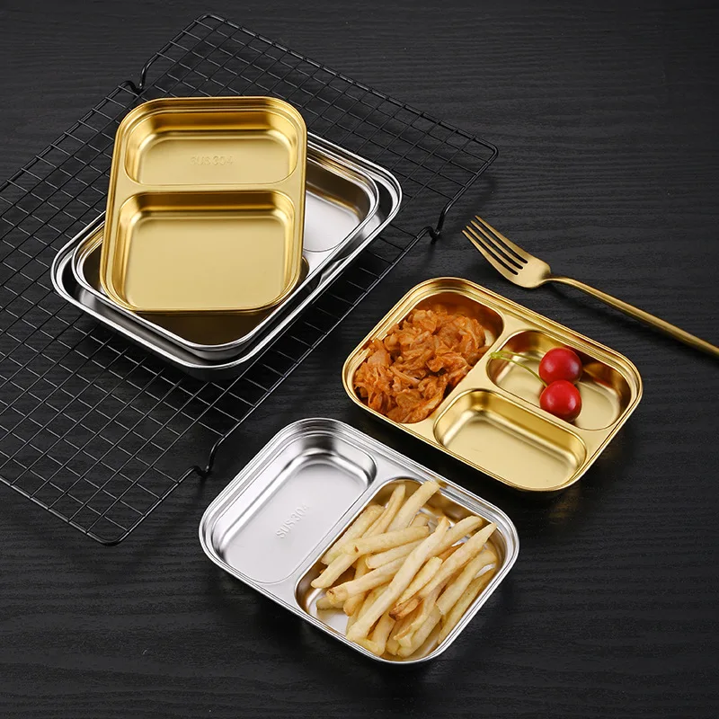 304 Stainless Steel Divided Tray Multiple Size Dinner Plates for Food Restaurant Hotel Tableware Snack Dish Kitchen Organizer 3