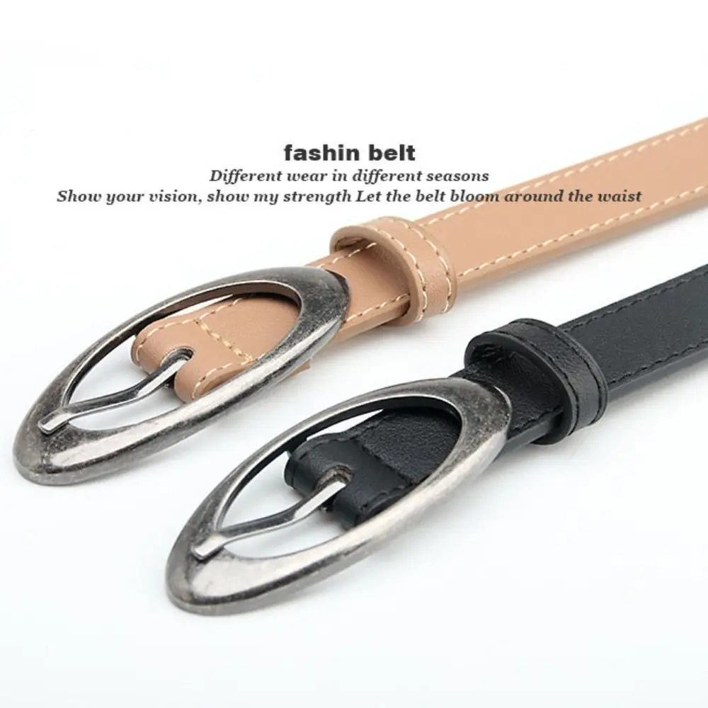 Women's Fashion Elliptical Thin Belt Trend Pin Buckle Waistband PU Leather Jeans Belt Versatile Waist Belt