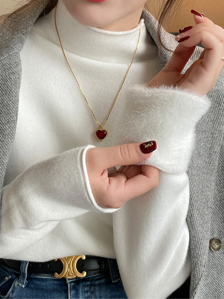 Fashion Autumn and Winter New Solid Color Women's Long-sleeved Sweater Elegant Knitwear Mock Neck Pullover Bottoming Shirt