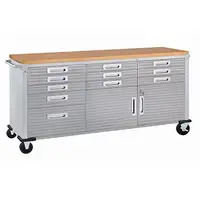 UltraHD Heavy Duty Rolling Cabinet Workbench with Solid Wood Top Industrial Strength Storage Garage Workshop Organizer 77" x 20" 1