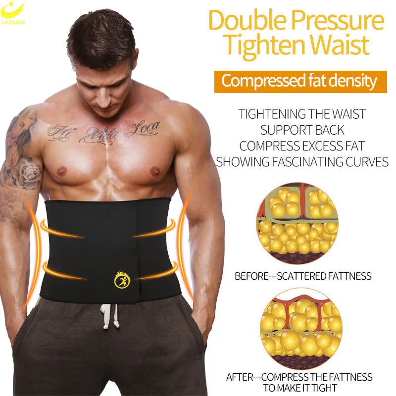 LAZAWG Waist Trainer for Men Weight Loss Waist Cincher Trimmer Belly Control Belt Slimming Wrap Body Shaper Girdle Sport Gym