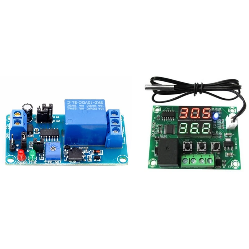 

1 Pcs DC12V XH-W1219 NTC Sensor Switch Regulator Sensor Module & 1 Pcs 12V DC Delay Relay Switch Module With Timer