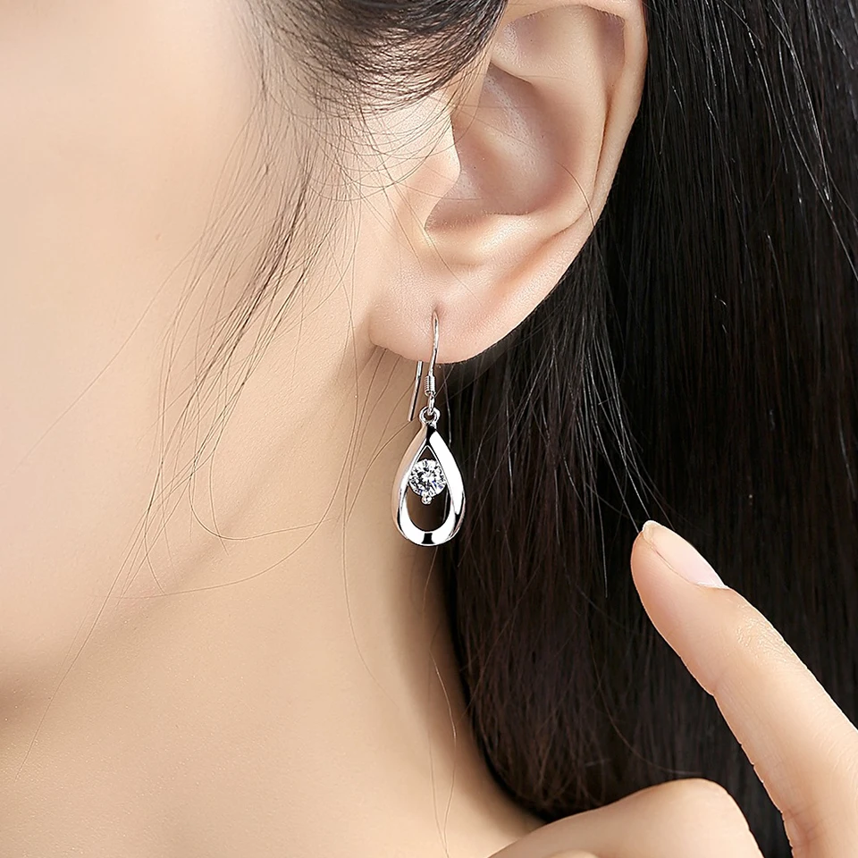 Zircon Water Drop Earrings For Women Silver Color Long Dangle Hanging Earring Female Fashion Ear Jewelry Brincos Birthday Gift - Image 6