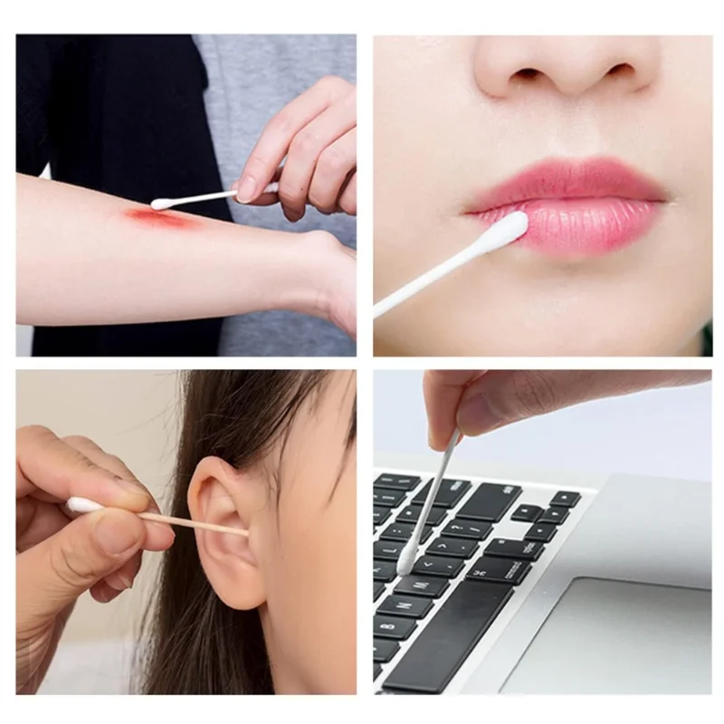 100/500Pcs Cotton Swab Wooden Cotton Sticks Double-Tipped Cotton Bud Chlorine-Free Hypoallergenic Cotton Swab Makeup Tools 5