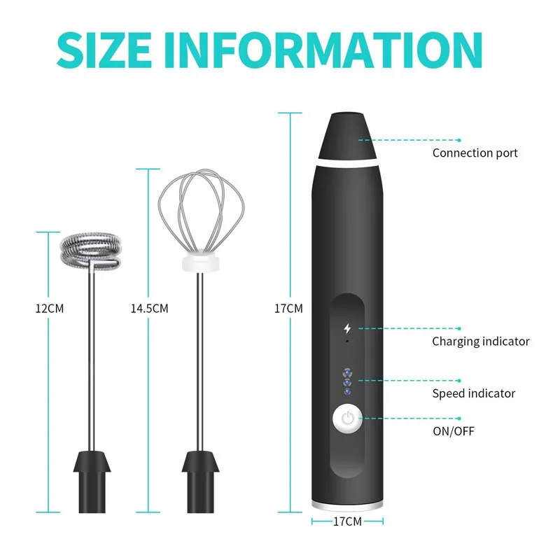 USB Electrical Milk Frothers Electric Handheld Blender with Mini Coffee Maker Whisk Mixer for Coffee Cappuccino Cream Foamer 6