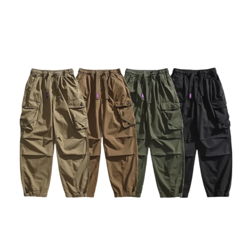 American Vintage Cargo Pants Men Clothing Multi-Pocket Straight Trousers