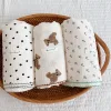 Baby Swaddle Blanket Bear Cherry Floral Print Cotton Muslin Blankets for Boys Girls Newborn Wrap for Baby Bath Towel 110x150cm 1