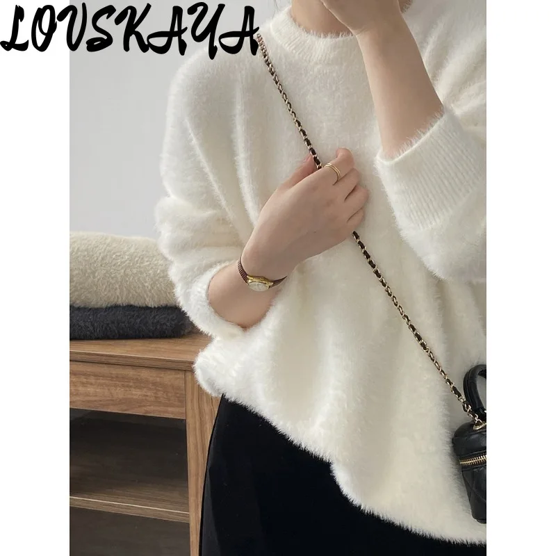 

Soft and tender imitation mink plush sweater new style loose fitting outer knitted top for women in winter