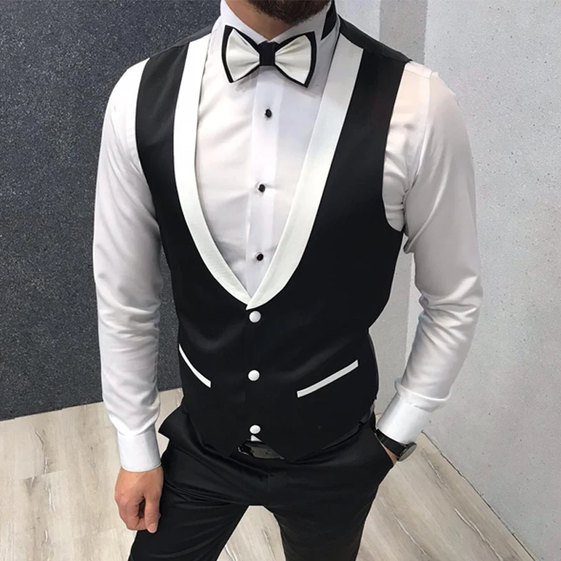 Men's Vest 2023 New Fashion Gentleman Black Slim Fit Single Breasted Single Piece Tank Top Wedding Groom 2